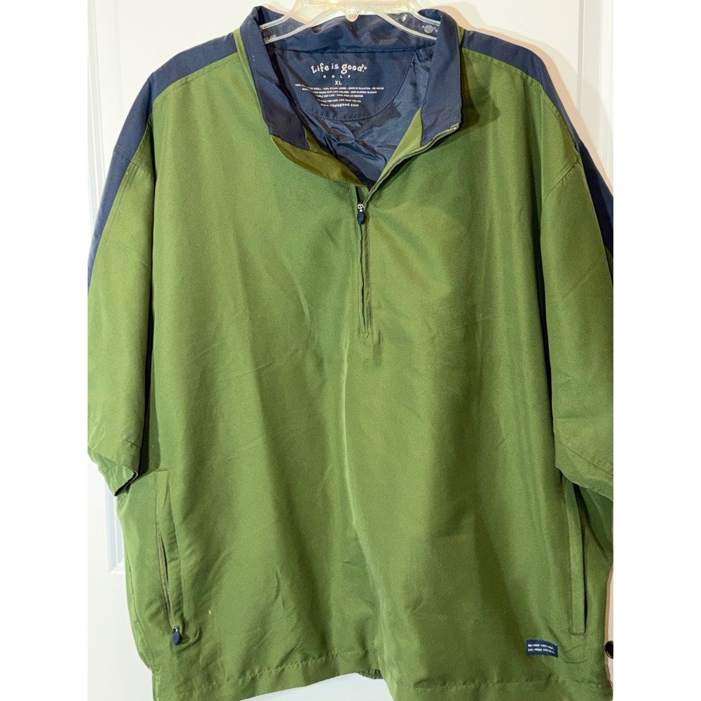 Life is Good Golf Mens XL Short Sleeve Quarter Zip Windbreaker Jacket Green Navy